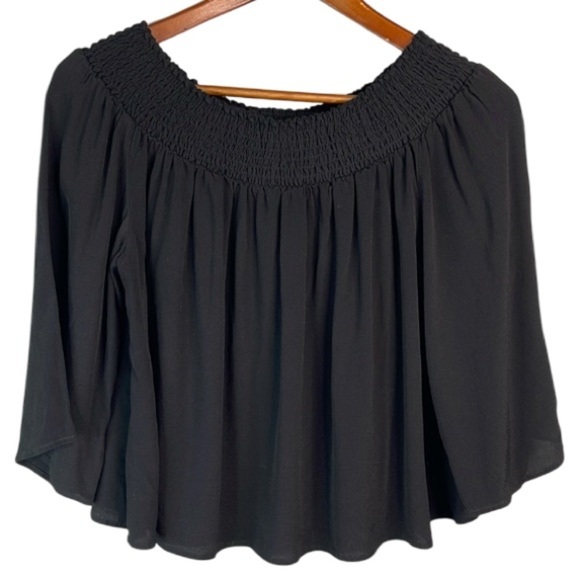 Talula Aritzia Marcilly Off The Shoulder Top Black Smock Elastic Draped Flowy S - Picture 2 of 12